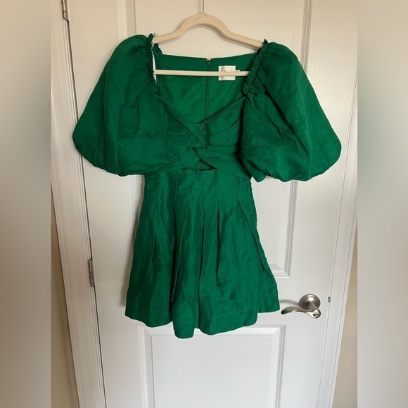 AJE Dusk Knot Puff Sleeve Emerald Green Mini Dress size 4 - Picture 4 of 6